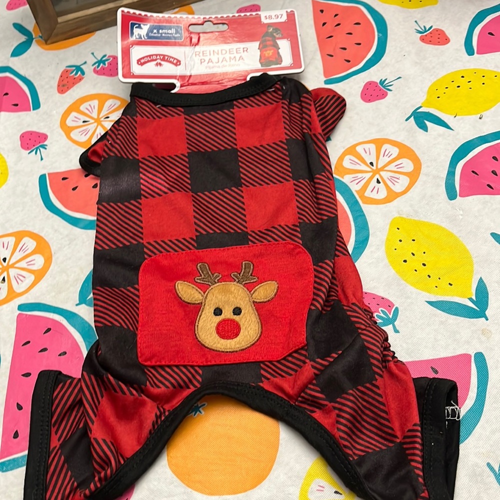HOLIDAY TIME Red and black plaid  reindeer bottom dog pjs